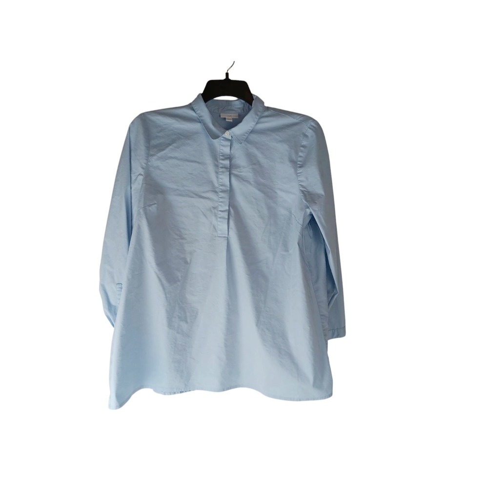 J. Jill Womens Blouse Blue Long Stretch Sleeve Pleated Tunic Top Size L Petite